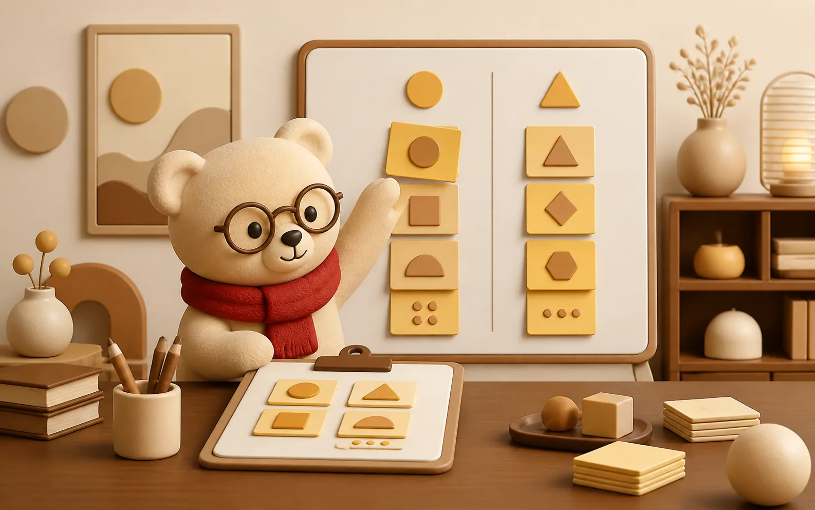 Three dimensional illustration of the Pooh mascot planning out a project scope
