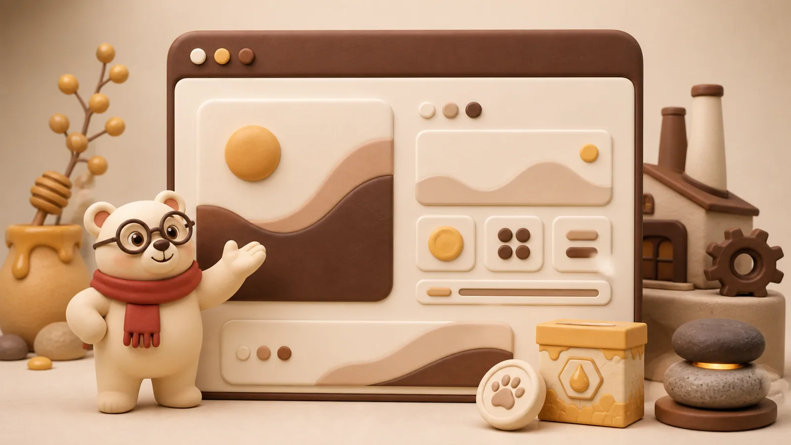 Three dimensional illustration of the Pooh mascot presenting the padthaiproperty.com property platform